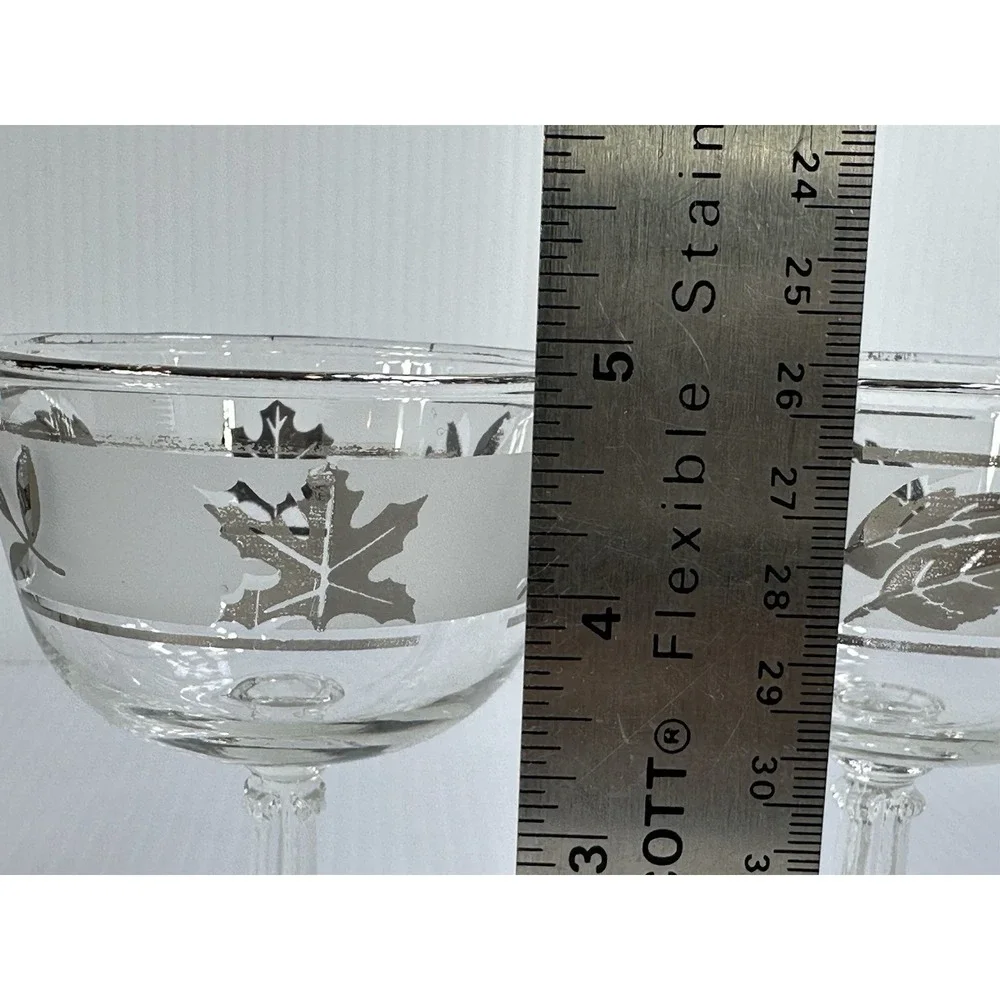 6 Vintage Libbey Silver‎ Leaf Frosted Champagne Glasses 5